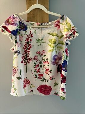 Christian Siriano White Floral Flutter Sleeve Blouse